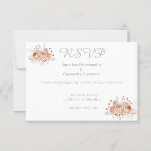 ELEGANT SIMPLE FLORAL APRICOT  GLITTER RSVP INVITATION