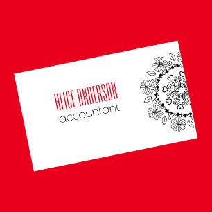 Elegant simple floral black white mandala modern business card