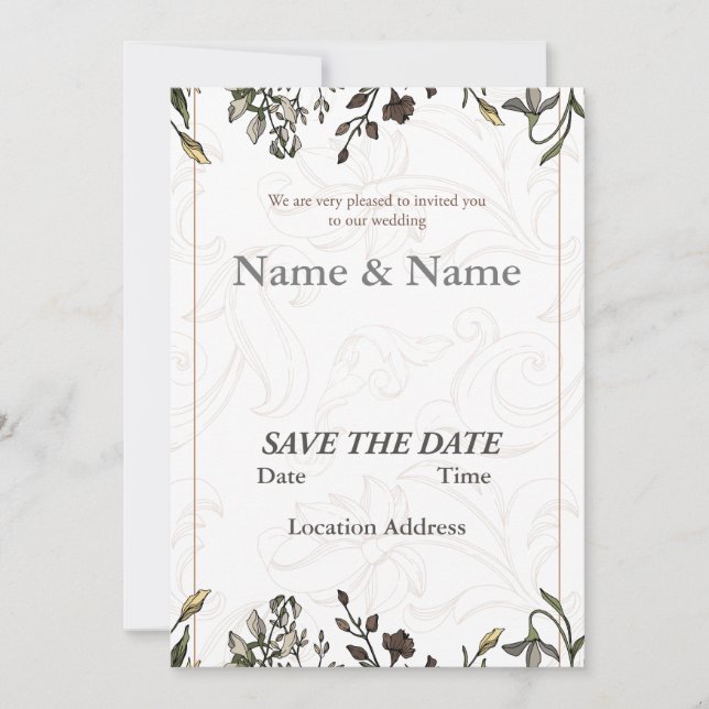Elegant Simple Floral Customisable Invitation (Front)