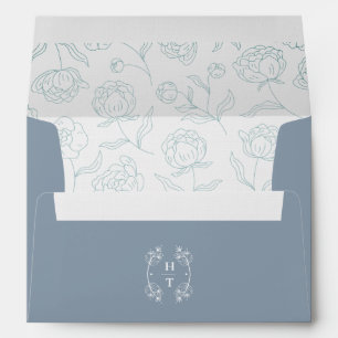 Elegant Simple Floral Dusty Blue Wedding Monogram Envelope