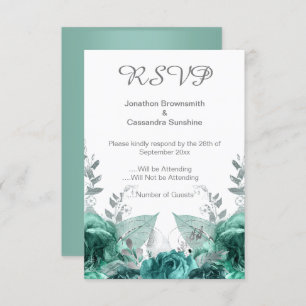 ELEGANT SIMPLE FLORAL GREEN METALLIC  RSVP INVITATION