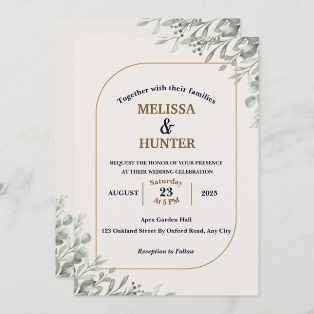 Elegant Simple Floral Greenery Watercolor Wedding Invitation (Front/Back)