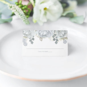 Elegant Simple Floral Light Blue Rose Garden Place Card