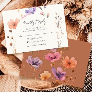 Elegant Simple Floral Mocha Wedding RSVP Response