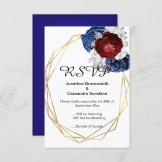 ELEGANT SIMPLE FLORAL NAVY RED RSVP INVITATION