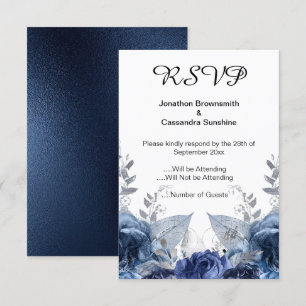 ELEGANT SIMPLE FLORAL NAVY RSVP INVITATION