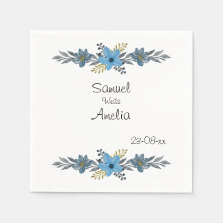 Elegant Simple floral Personalised Name Date Paper Napkin
