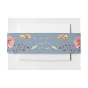 Elegant Simple Floral Wildflowers Blue Wedding  Invitation Belly Band