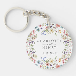 Elegant Simple Floral Wildflowers Wedding Key Ring