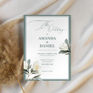 Elegant Simple Flower White Wedding Invitation