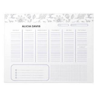 Elegant Simple Flowers Black White Notepad