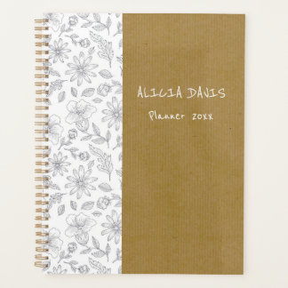 Elegant Simple Flowers Kraft background undated  Planner