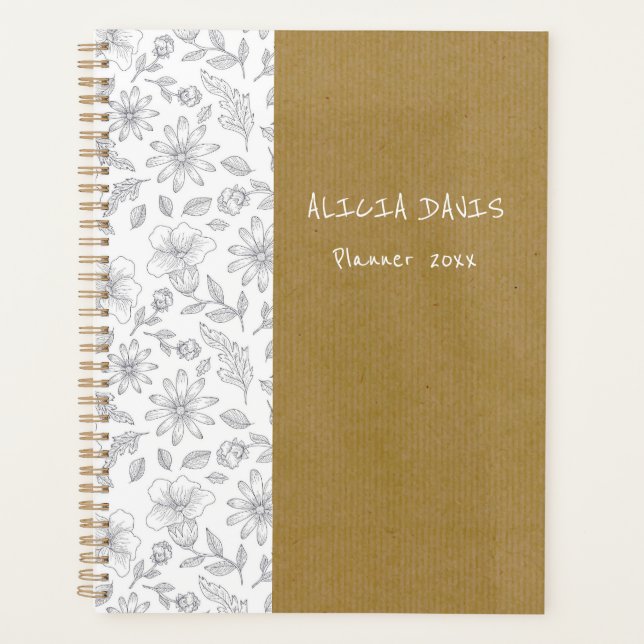 Elegant Simple Flowers Kraft background undated  Planner (Front)