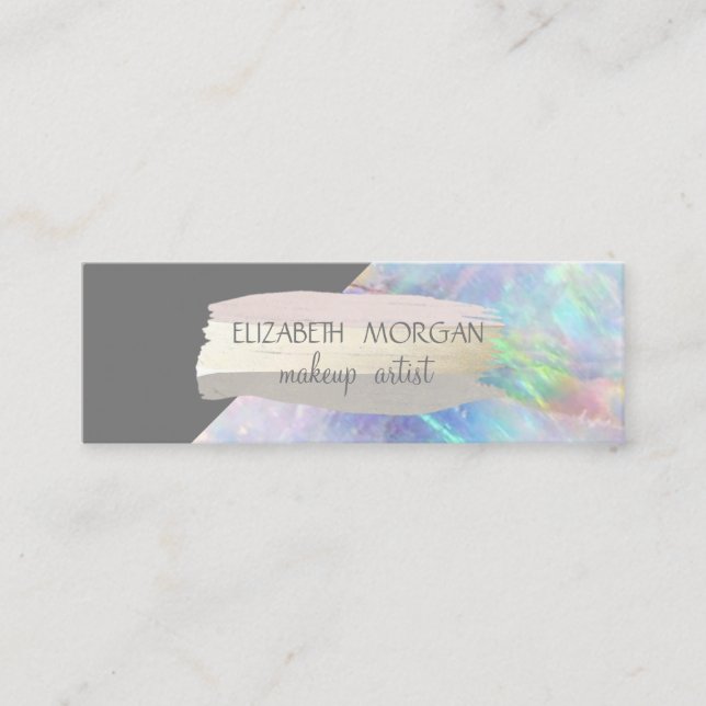 Elegant Simple Foil Brush Stroke Opal Mini Business Card (Front)