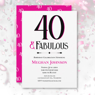 Elegant Simple Forty and Fabulous Pink Birthday Invitation