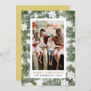 Elegant Simple Frame Christmas Family 1 Photo Holiday Card