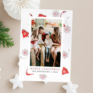 Elegant Simple Frame Christmas Family 1 Photo Holiday Card