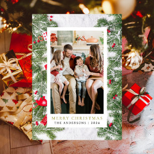 Elegant Simple Frame Christmas Family 1 Photo Holiday Card
