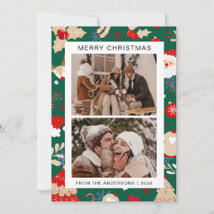 Elegant Simple Frame Christmas Family 1 Photo Holiday Card
