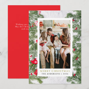 Elegant Simple Frame Christmas Family 1 Photo Holiday Card