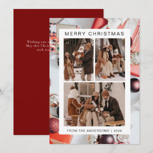 Elegant Simple Frame Christmas Family 3 Photo Holiday Card