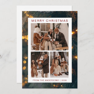 Elegant Simple Frame Christmas Family 3 Photo Holiday Card