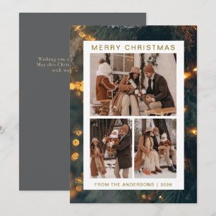 Elegant Simple Frame Christmas Family 3 Photo Holiday Card
