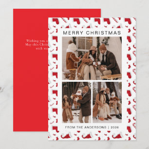 Elegant Simple Frame Christmas Family 3 Photo Holiday Card