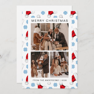 Elegant Simple Frame Christmas Family 3 Photo Holiday Card