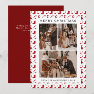 Elegant Simple Frame Christmas Family 3 Photo Holiday Card