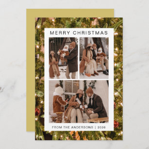Elegant Simple Frame Christmas Family 3 Photo Holiday Card