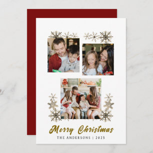 Elegant Simple Frame Christmas Family 3 Photo Holiday Card
