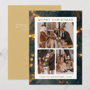 Elegant Simple Frame Christmas Family 3 Photo Holiday Card