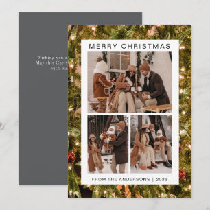 Elegant Simple Frame Christmas Family 3 Photo Holiday Card