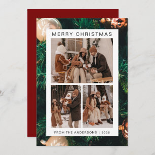 Elegant Simple Frame Christmas Family 3 Photo Holiday Card