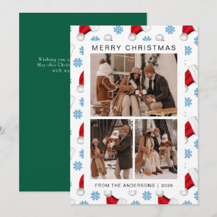 Elegant Simple Frame Christmas Family 3 Photo Holiday Card
