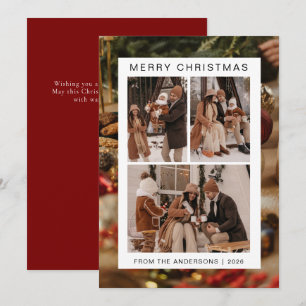 Elegant Simple Frame Christmas Family 3 Photo Holiday Card