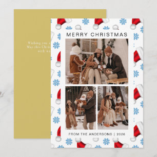 Elegant Simple Frame Christmas Family 3 Photo Holiday Card