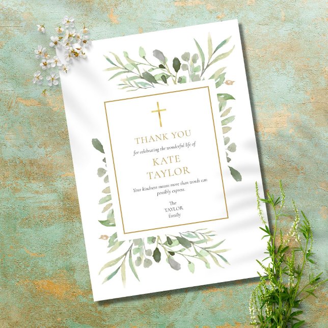 Elegant Simple Funeral Memorial Gold Cross Thank You Card (Creator Uploaded)