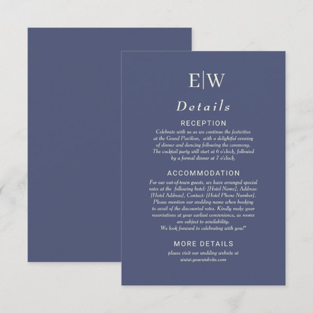 Elegant Simple Future Dusk with Monogram Wedding Enclosure Card (Front/Back)