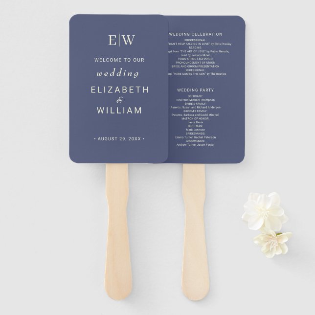 Elegant Simple Future Dusk with Monogram Wedding Hand Fan (Front and Back)