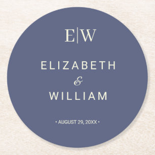 Elegant Simple Future Dusk with Monogram Wedding Round Paper Coaster