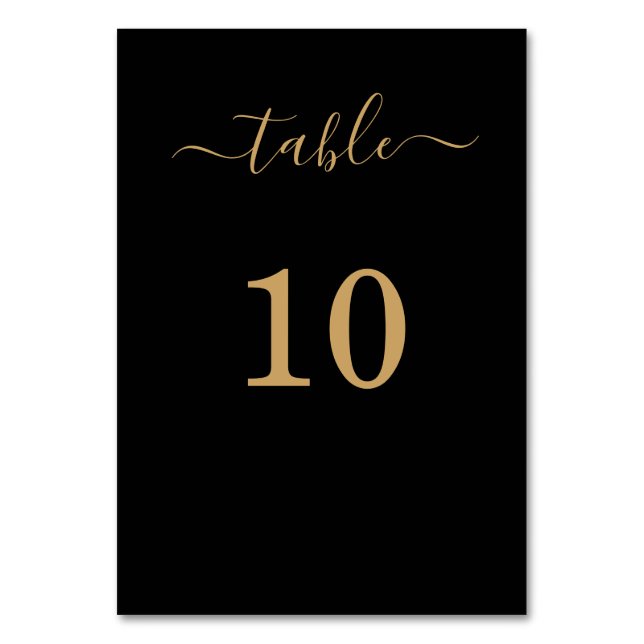 Elegant Simple Glam Script Gold Party Black  Table Number (Front)
