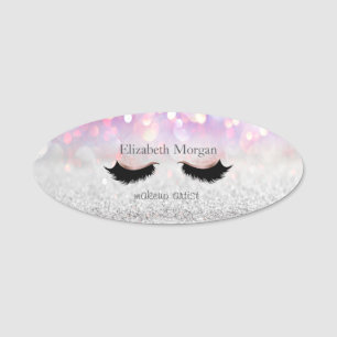 Elegant Simple Glitter Bokeh Faux Lashes Name Tag