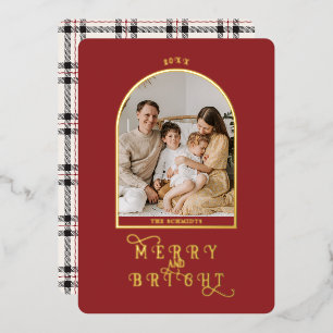 Elegant Simple Gold Arch Family Photo w Red Plaid