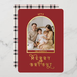Elegant Simple Gold Arch Family Photo w Red Plaid