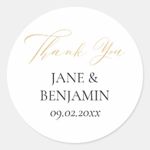 Elegant Simple Gold & Black Wedding Thank You Classic Round Sticker