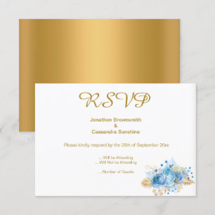 ELEGANT SIMPLE GOLD BLUE FLORAL GOLD RSVP INVITATION