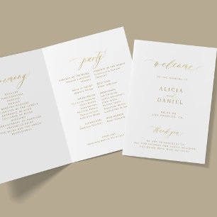 Elegant simple gold calligraphy wedding party programme