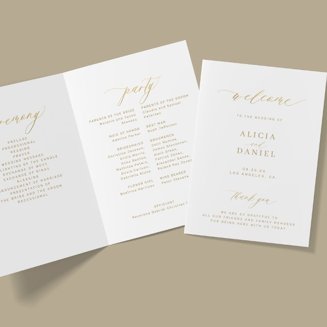 Elegant simple gold calligraphy wedding party programme (Creator Uploaded)
